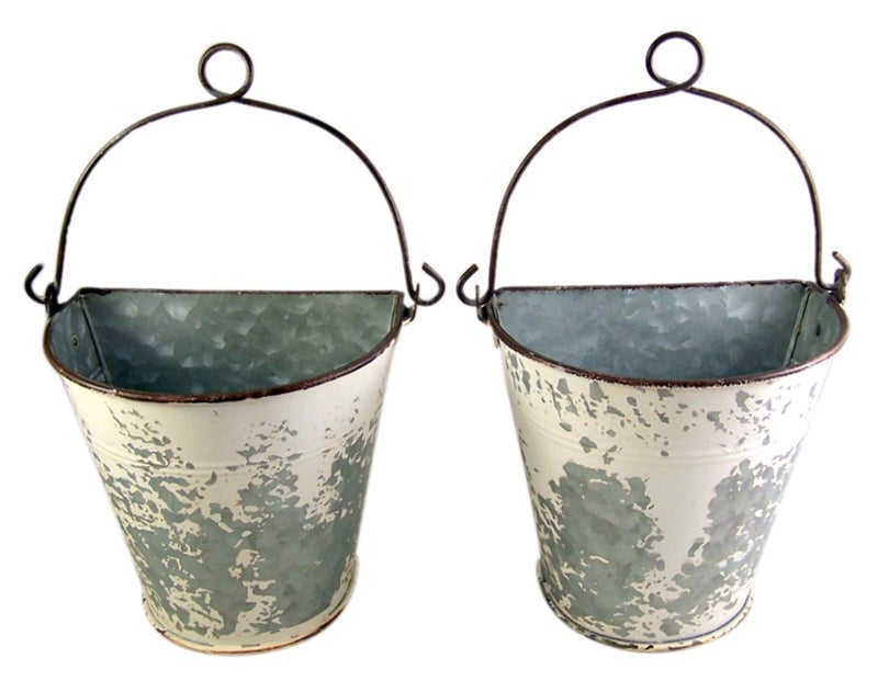 MINIBIRD Primitive Galvanized Half Round Bucket Wall Planters, 6 3/4 Inches - Image 1